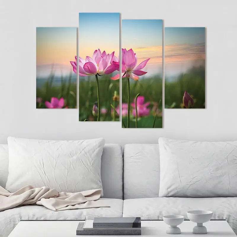 Conisi 4 шт./компл. Печать на холсте Цветы белая черная Настенная картина с