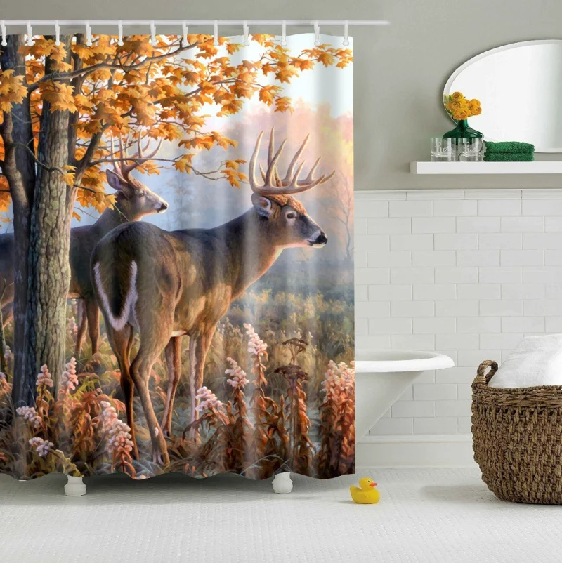 

Elk Floral Moose Deer shower curtain 3d Bath Single Printing Waterproof Mildewproof for Bathroom Decor 150x180 cortina de ducha