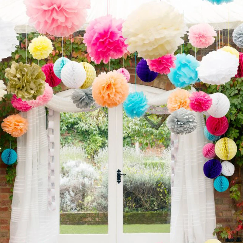 4/6/8/10/12/14/16 дюймов Декоративные Бумага Pom poms подвесной бумажный фонарик шары диаметром украшение на свадьбу День рождения Детская праздничная одежда; расходные материалы
