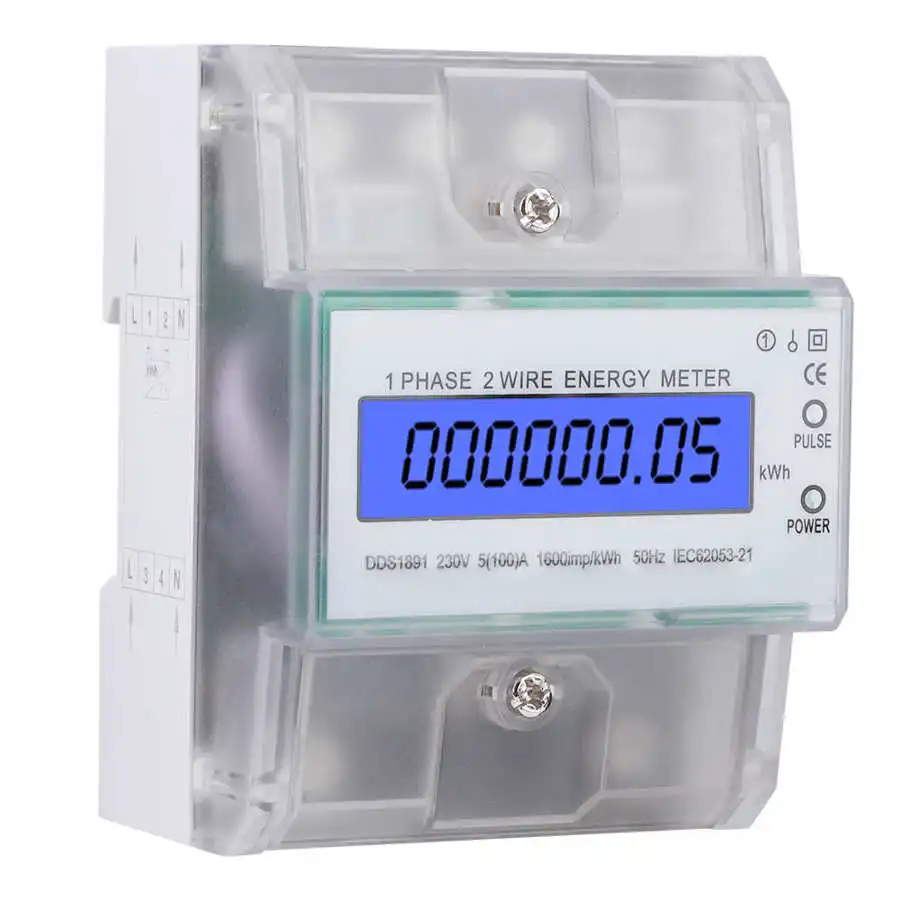 Однофазный счетчик энергии на din рейке 4P LCD Электрический с прозрачной крышкой