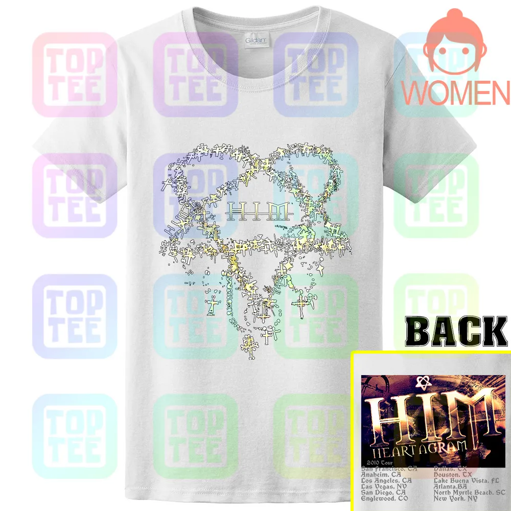 WOMEN-WHITE Его адское величество он Heartagram взрослый маленький футболка 2010 Tour Ville Valo - Цвет: WOMEN-WHITE