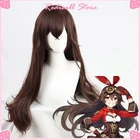 Genshin ударопрочный Янтарный парик косплей синтетические волосы темно-коричневые легкие вьющиеся термостойкие Хэллоуин Взрослые женщины бесплатно парик шапочка