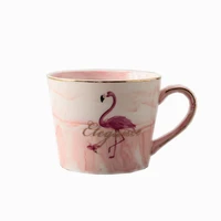 simple personality european ceramic coffee mug with lid scoop flamingo home cup tea milk mug pink marbling mugs