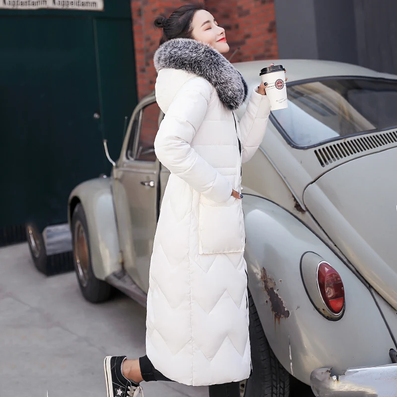 Two Sides Women Winter Jacket With Fur Long Padded Warm Coat Parka