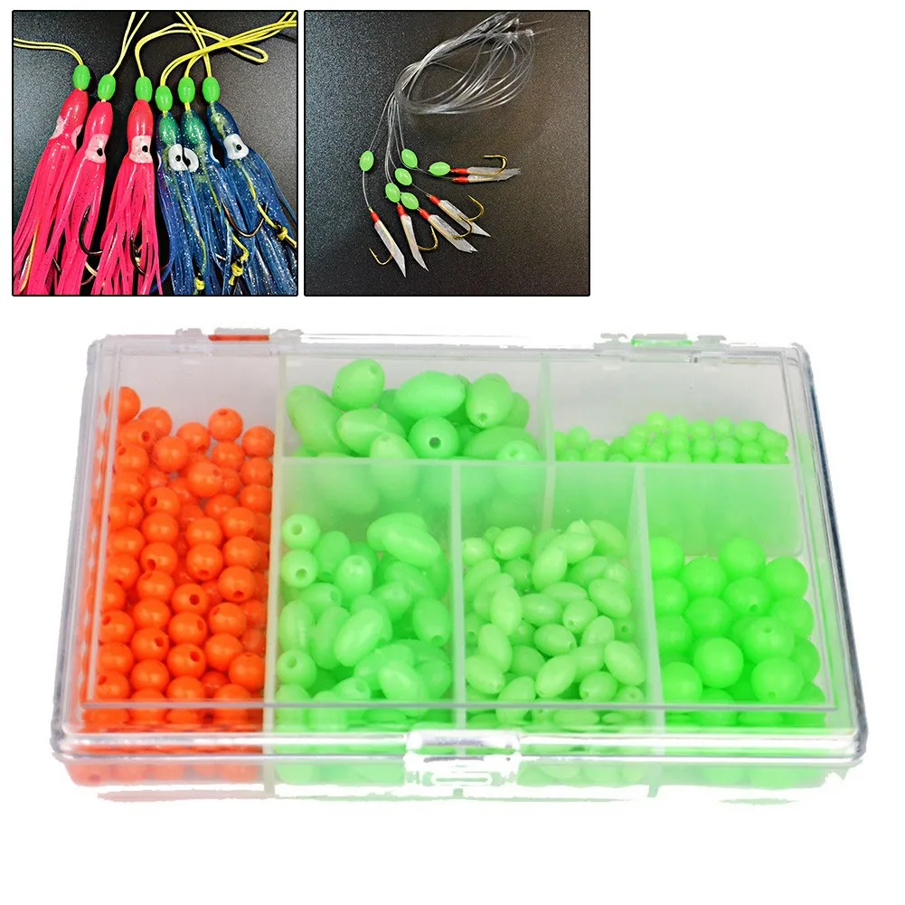 

400Pcs Luminous Fishing Beads Round Olive Shape Sink Beads Stopper For Treble Hook Durable Fishing Tackle Accessories 4/6/8mm