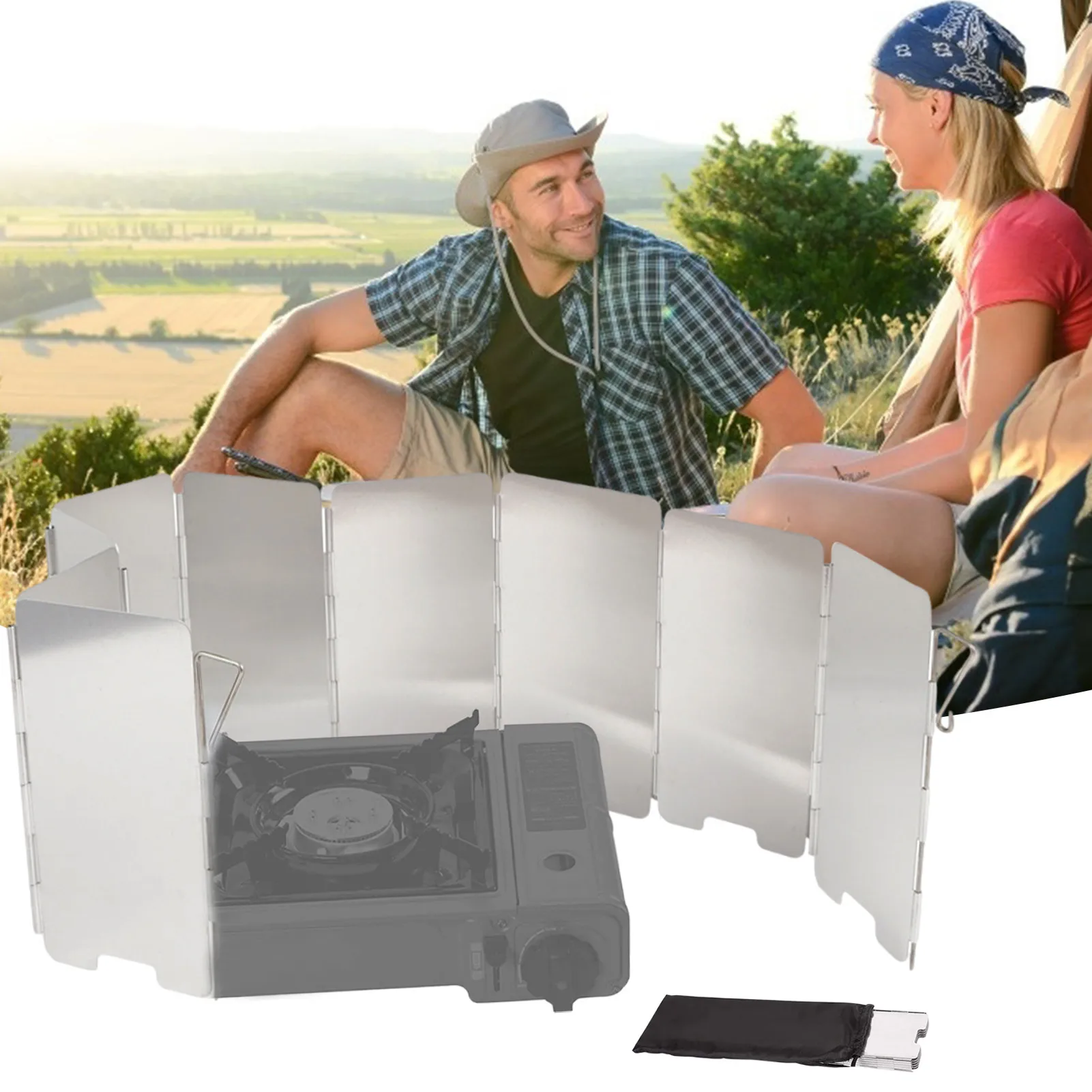 

Outdoor Camping Stove Windshield Windscreen Portable Folding Stove Wind Shield With Carry Bag For Outdoor Camping Picnic