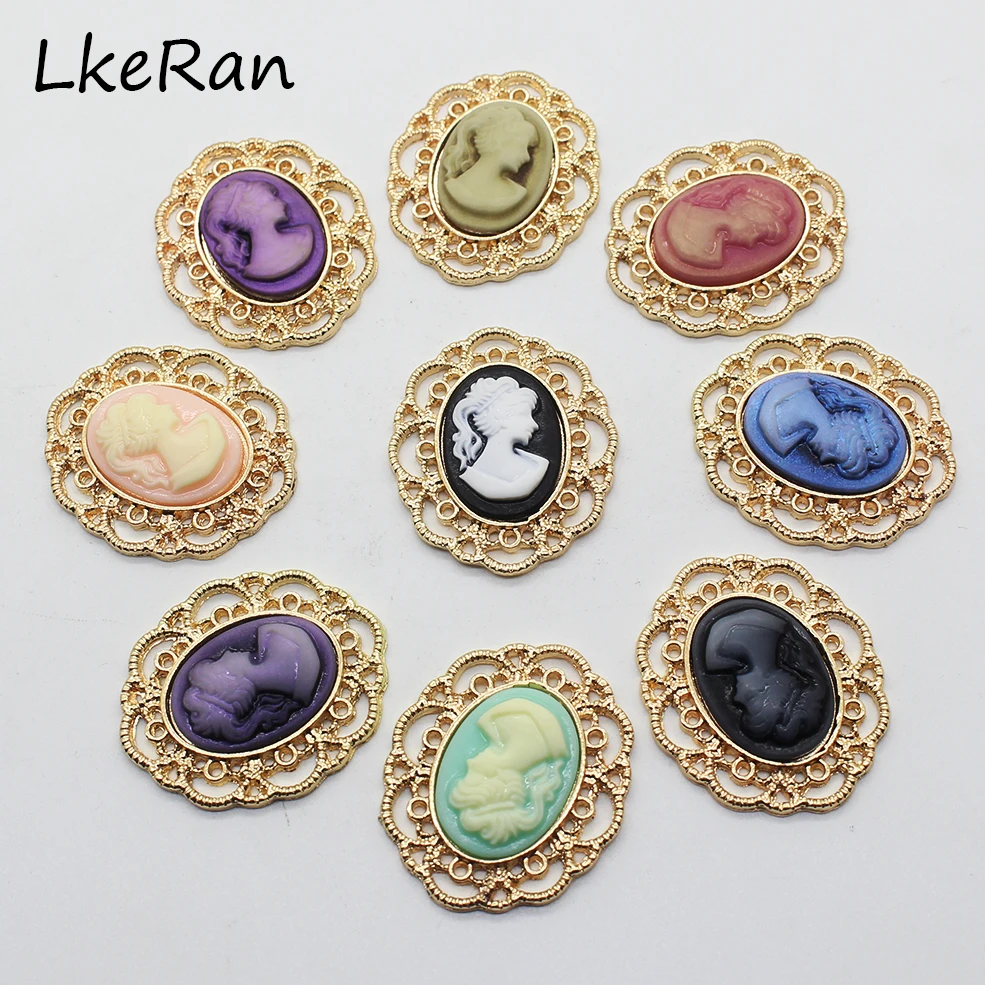 

10Pcs/lot 25*29mm Golden Metal Resin Beauty Avatar Buttons Flat Back DIY Accessories Wedding Decoration Brooch Handmade Jewelry