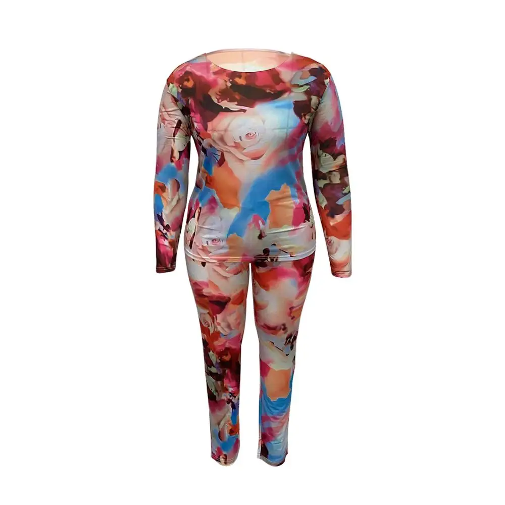 

Tie Dye Print Plus Size Women Two Piece Set XL-4XL Long Sleeve Tee Shirts Top Pencil Pants Casual Active Suit Tracksuit