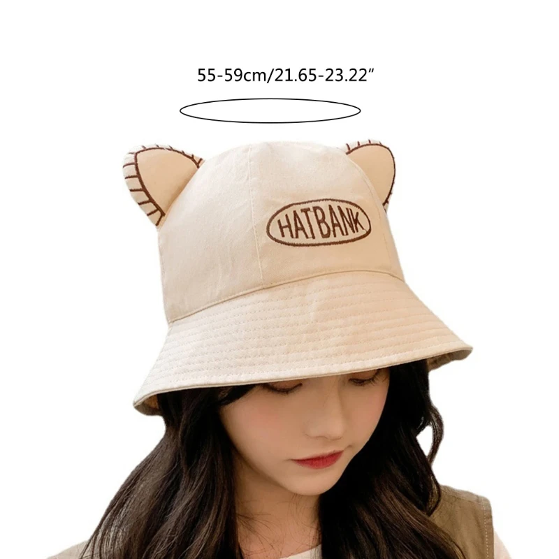 

Cartoon Fisherman Hat Cute Ears Bucket Hat Sweet Letter Basin Hat Student Hat Without Makeup Girl Goout Hat Foldable