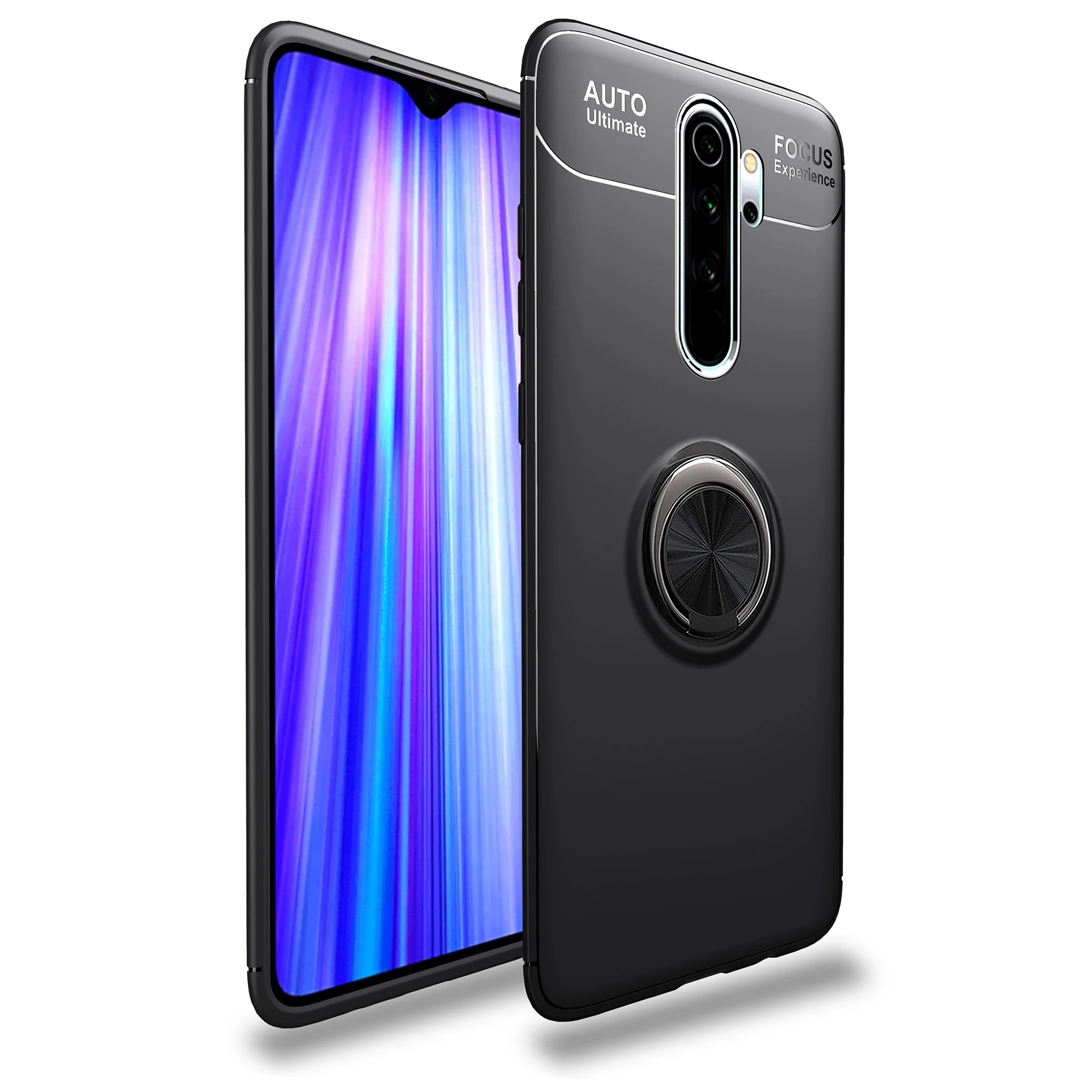 MAKAVO для Xiaomi Redmi Note 8 Pro Чехол-держатель с кольцом на палец Матовая Мягкая силиконовая задняя крышка для Xiomi Redmi Note 8 чехол для телефона - Цвет: Черный
