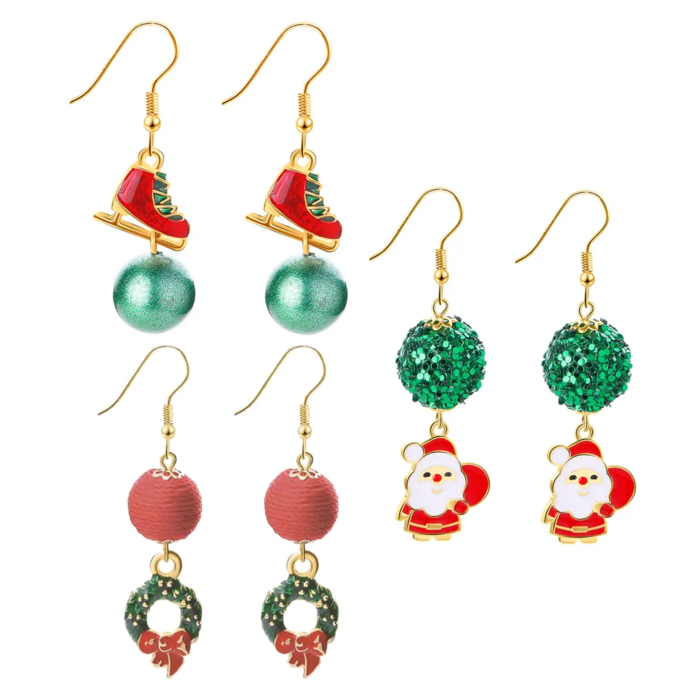 

3 Pairs of Christmas Ear Hanging Decors Chic Party Earrings Retro Ear Ornament