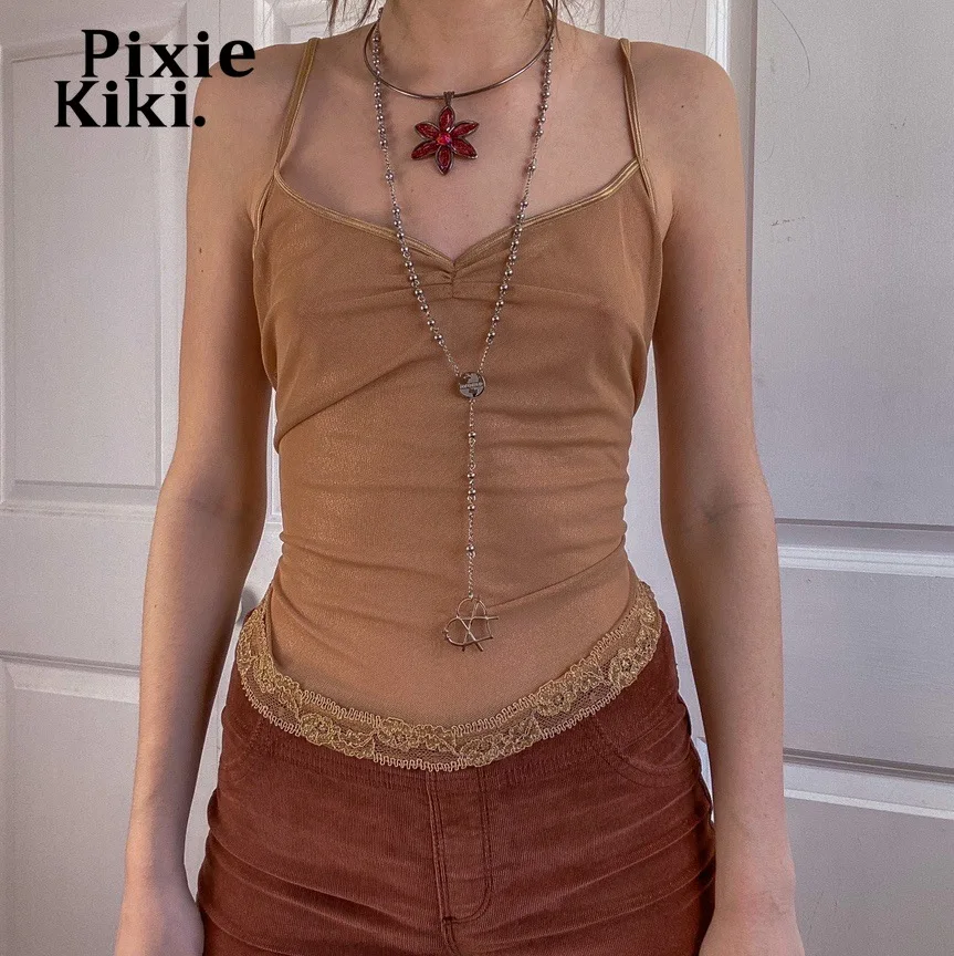 

PixieKiki Fairy Grunge Lace Trim Mesh Sheer Cami Tank Top Y2k Aesthetic Sexy Crop Top Women Clothing 90s Fashion P77-BA10