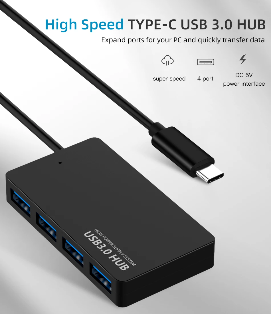 4 порта usb type C концентратор Высокоскоростной USB 3,0 Разветвитель usb C до 4 USB3.0 конвертер Кабель-адаптер для MacBook ноутбук планшетный компьютер