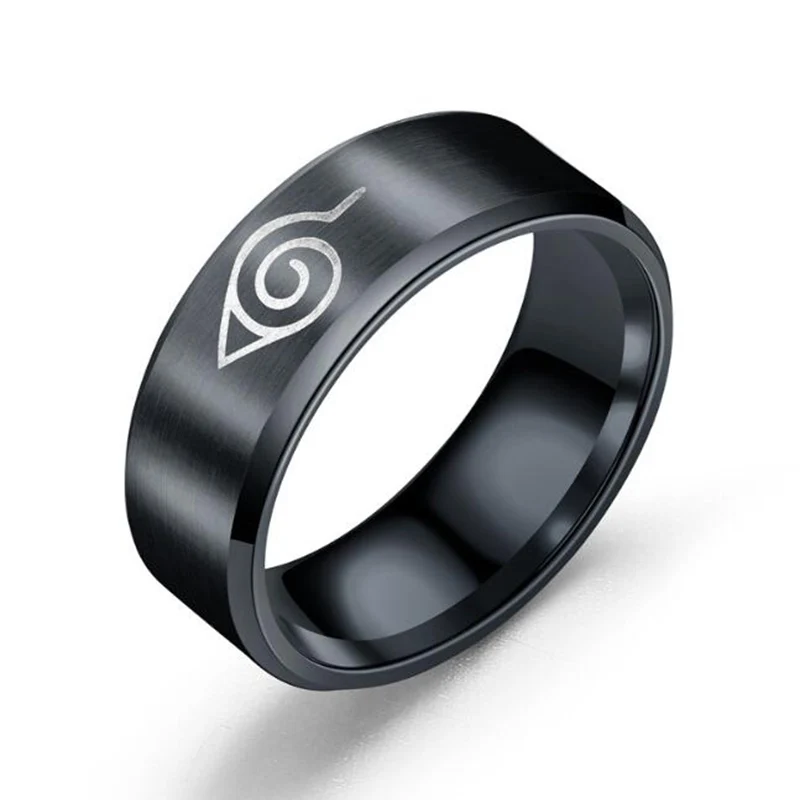 

Titanium Steel Anime Cosplay Leaf Ring Konoha Village Symbal Logo Sign Sasuke Itachi Ninja Black Rings Women Men Party Jewelry