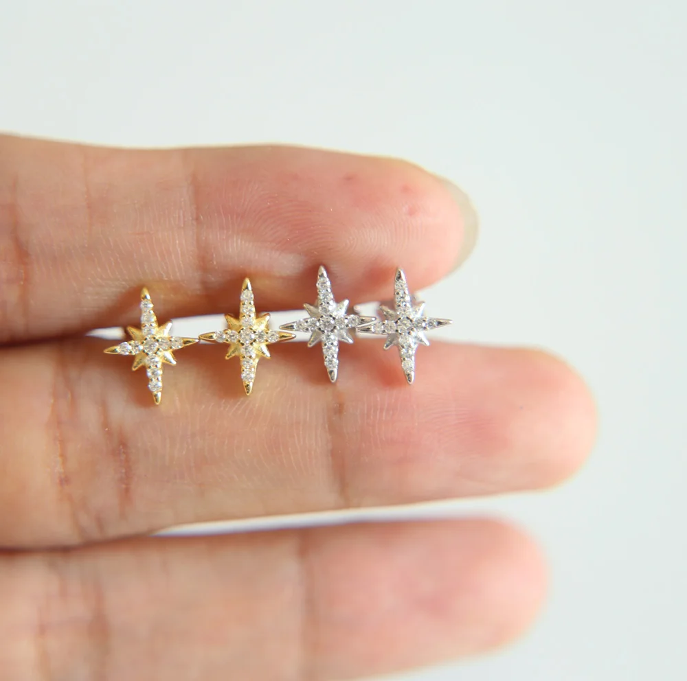 Изящные серьги гвоздики northstar czc 925 пробы серебряные yong для девочек подарок