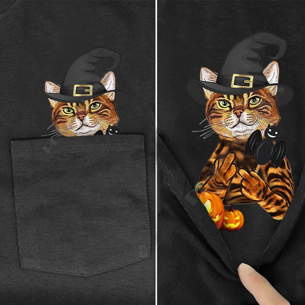 

Футболка PLstar Cosmos с карманами для Хэллоуина, футболка с принтом кошки, мужские и женские Рубашки, Топы, забавные хлопковые черные футболки