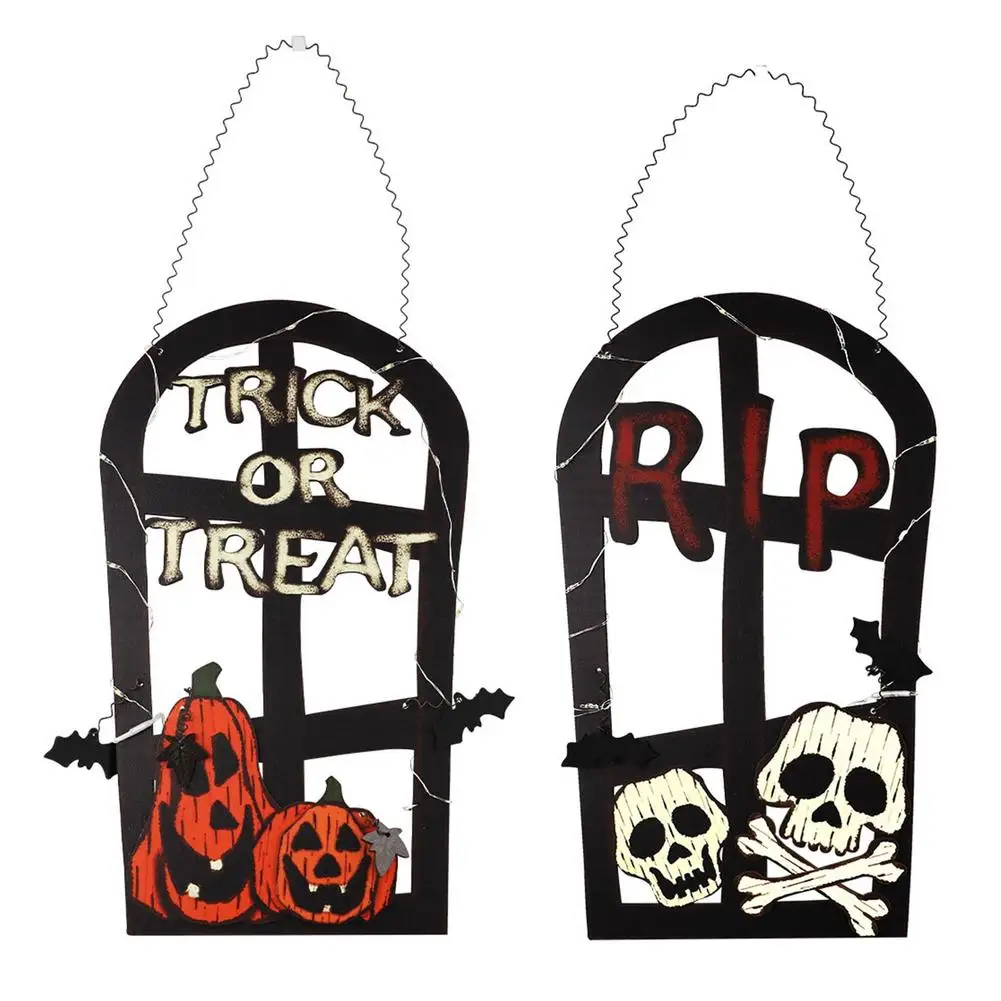 

Halloween Decorations Tombstone Decoration LED Light Door Hanging Pumpkin Skull Welcome Sign Wall Decoration Hanging Crafts
