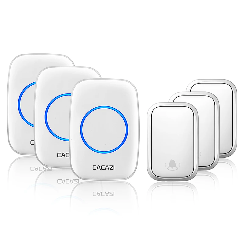 3 button 3 receiver CACAZI беспроводной без батареи требуется дверной звонок с автономным питанием 3 передатчика США ЕС Великобритании AU Plug 1 приемник Умный домашний звонок - Цвет: 3 button 3 receiver