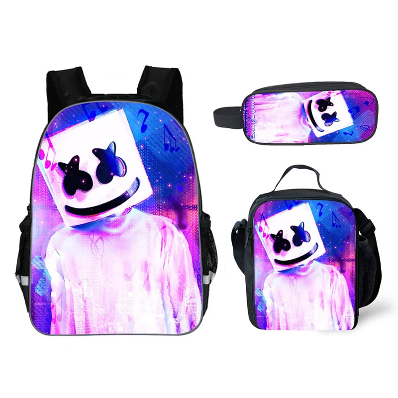 school bag 3 pcs Школьный рюкзак для детей Marshmello сумка Молодежный большой школьный рюкзак для мальчиков/девочек Детский Рюкзак Bookbag - Цвет: school bag 3 pcs