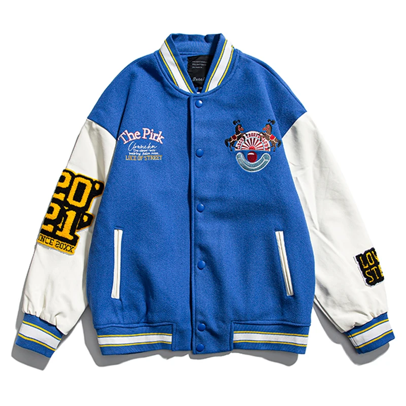 

Мужская куртка-бомбер с вышивкой, повседневная однобортная плотная бейсбольная куртка с рукавами в рубчик, 2021