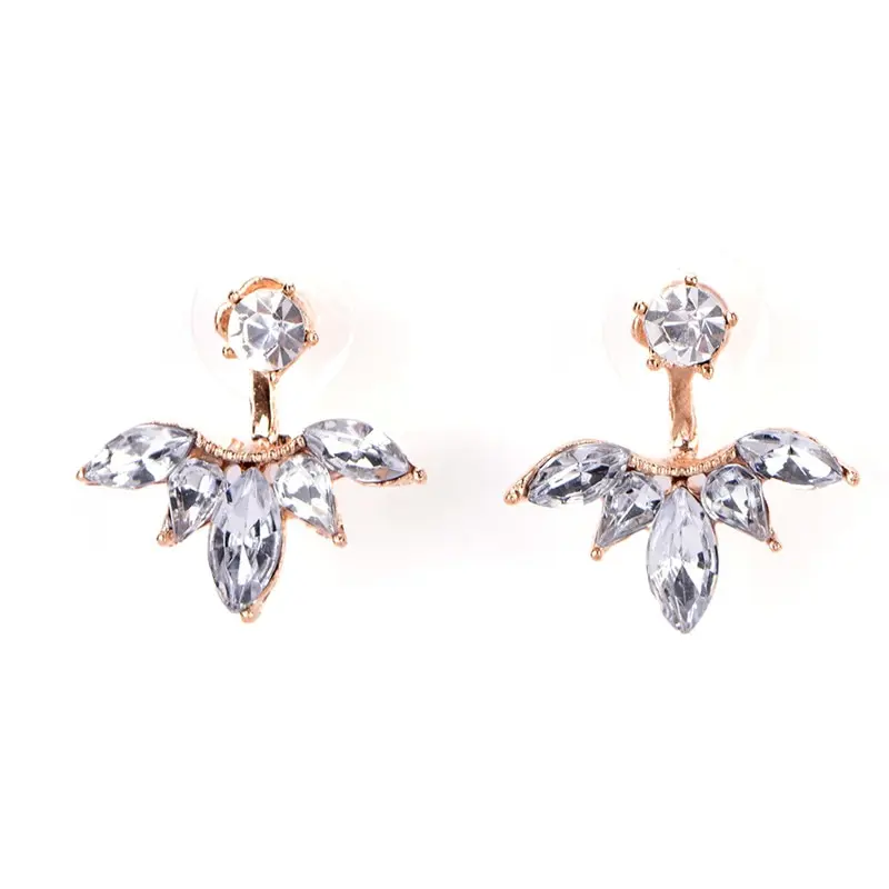 Модные серьги-гвоздики в виде листьев Стразы золотого и серебряного цвета серьги