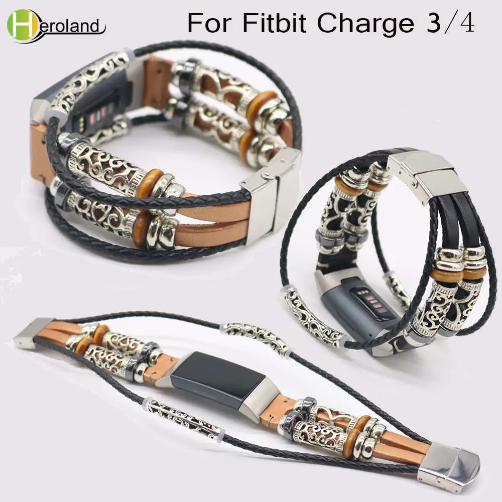 Ремешок из натуральной кожи для смарт часов Fitbit Charge 3 регулируемый сменный