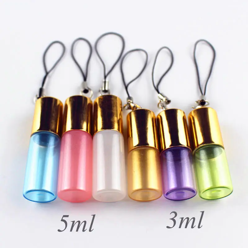 50pcs/lot Colorful 3ml 5ml 10ml Glass Perfume Roll on Bottle with Stainless Steel Ball and Key Chain Roller Essential Oil Bottle