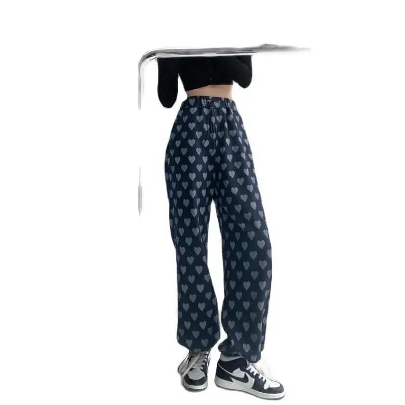 

Women Fashion Love Print Sports Loose Straight Drawstring High Waist Wide Leg Pants Trousers