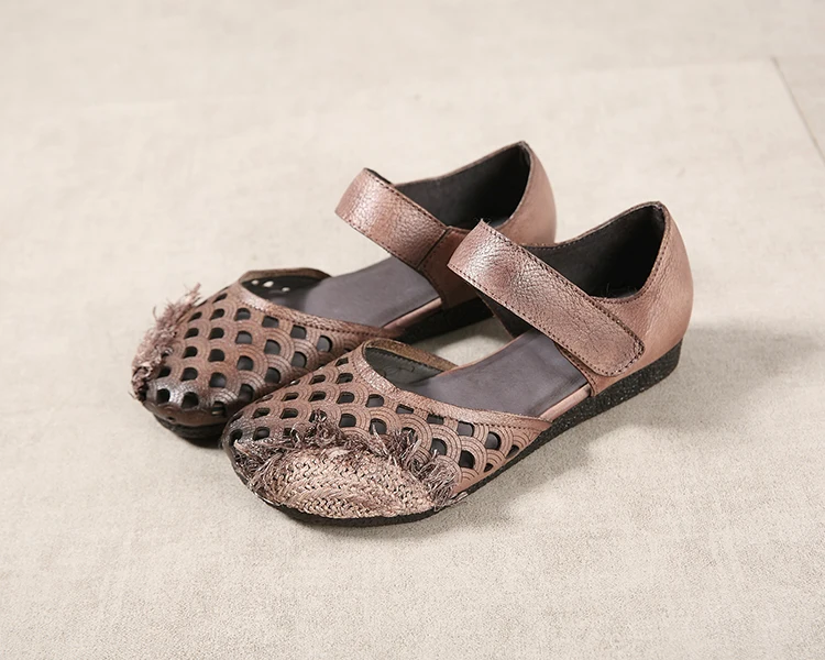 Кожаные открытые сандалии в этническом стиле Повседневная Удобная женская обувь