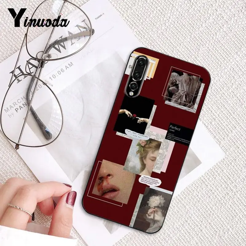 Yinuoda розовый красный цвет тема черный мягкий чехол для телефона huawei P9 P10 Plus Mate9 10