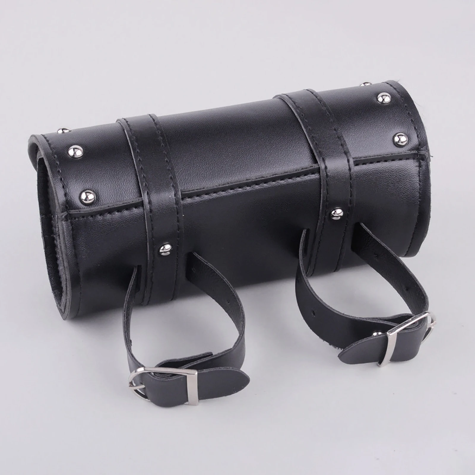

Retro Bag Motorcycle Black Handlebar Storage Universal PU Leather Front Fork Bag Saddlebag Roll Barrel Cafe Racer Tool Bag