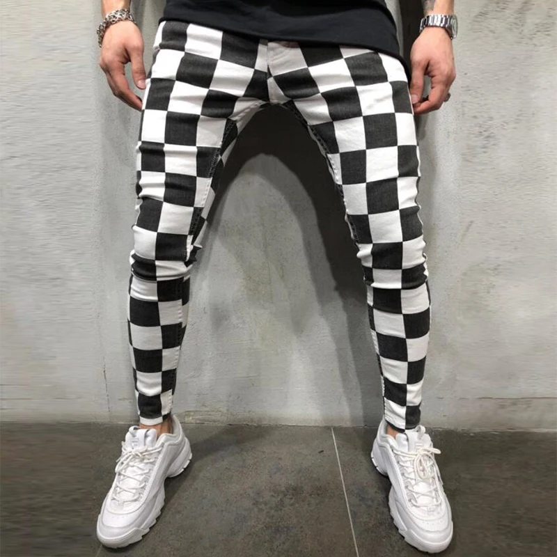 

Vintage Striped Plaid Print Pencil Pants Mens Spring Summer Elastic Skinny Trousers Casual Men Clothing Fashion Streetwear 2021