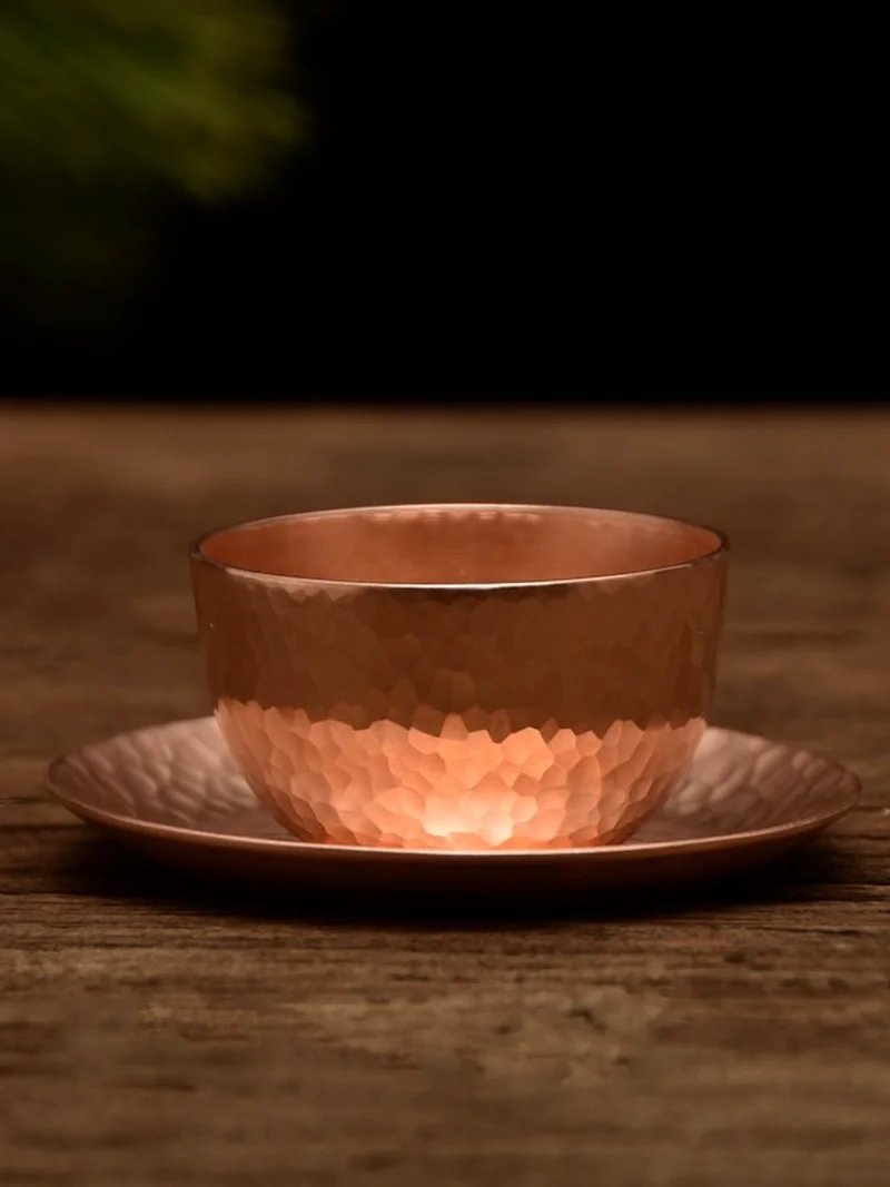

1pc Handmade thickened pure copper water tea wine espresso cup with copper dishes Anti-scalding handle