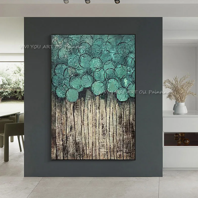Картина маслом на холсте зеленое дерево современный абстрактный Настенный декор