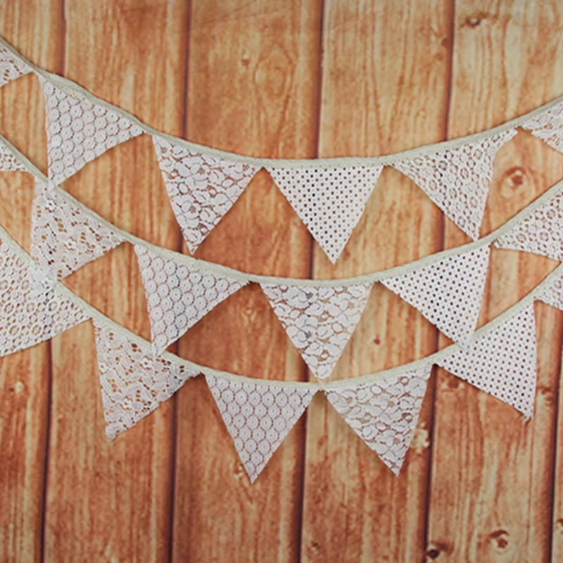 

Vintage Wedding Bunting Rustic Burlap Banner Lace Fabric Pennant Garlands Wedding Decoration Party Supplies