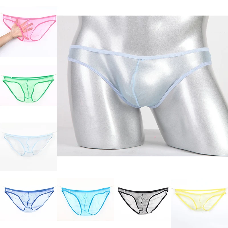 

Men's Sexy Low Waist Ultra-thin Mesh Transparent Ice Silk Underwear Large Size Briefs Sexy Homens Mens Thongs And G Strings Hot
