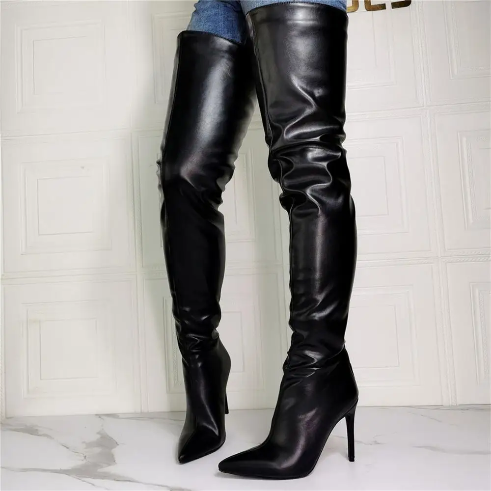 

Botas mujer invierno sexy black women shoes thigh high heel bota over the knee boots pointed toe long female motorcycle in stock
