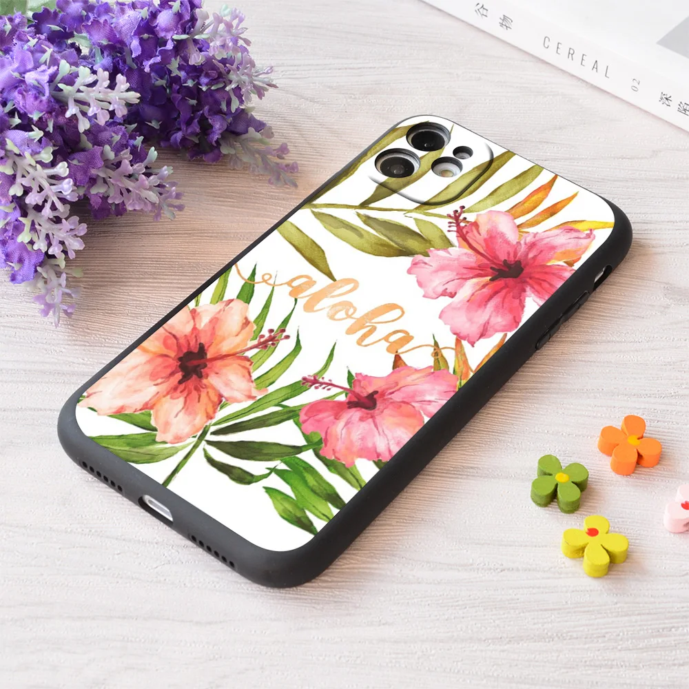 

For iPhone Aloha Tropical Hawaiian Floral Watercolor Print Soft Matt Apple Case