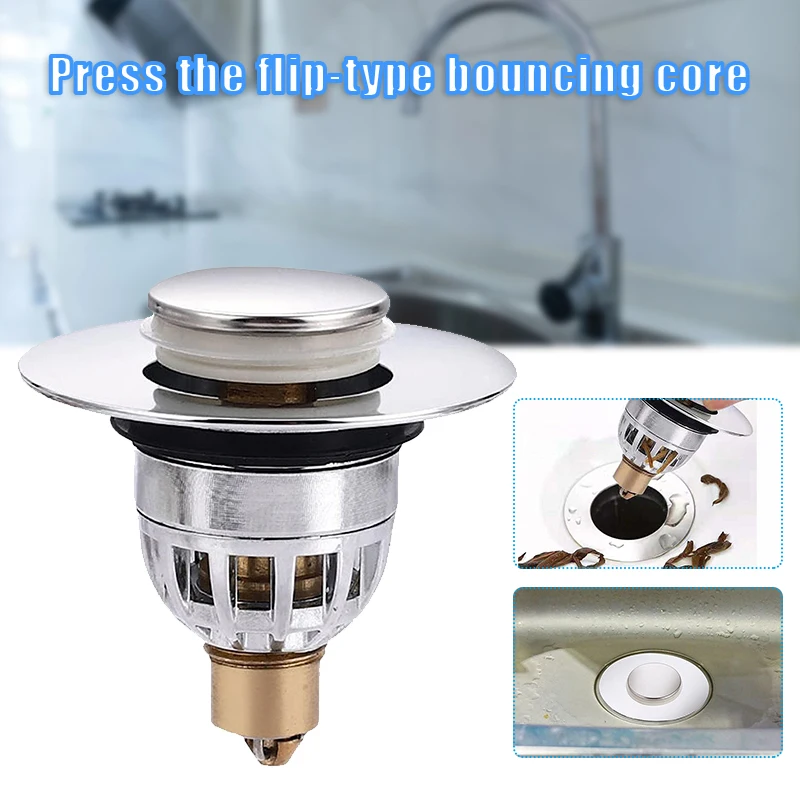

Stainless Steel Sink Plug Pop Up Sink Drain Plug Push Type Basin Pop-up Drain Filter for Bathroom Kitchen DFDS889