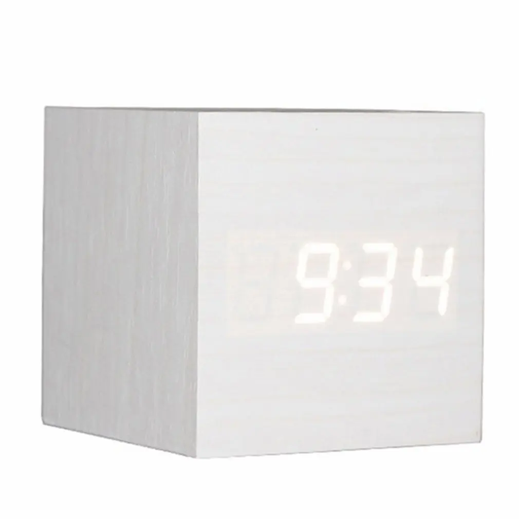 

LED Wooden Alarm Clock Voice Control Thermometer Desktop Clocks Retro Desktop USB Powered Digital Clocks Luminous Table Decor