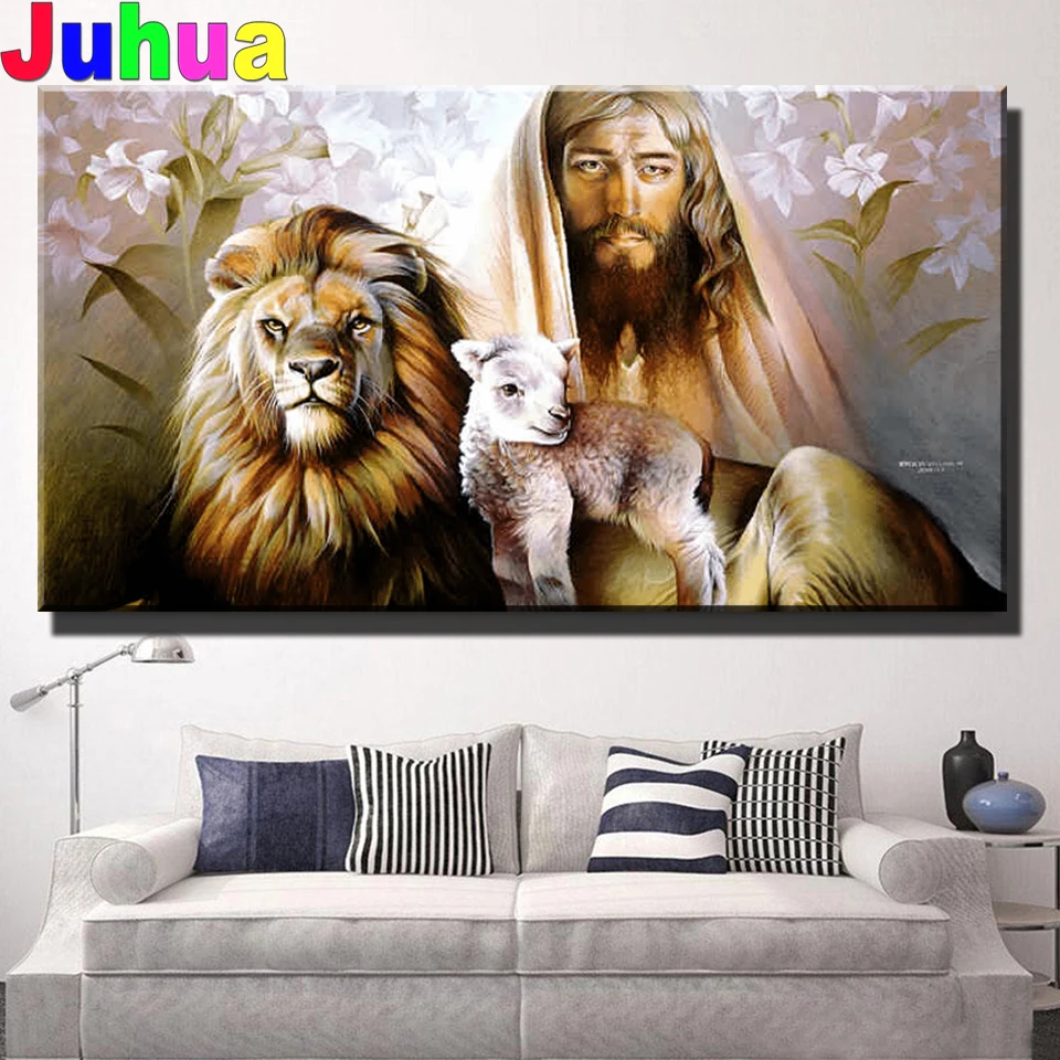 

Jesus And Lion 5d Diy diamond painting full square mazayka mosaic diamond embroidery cross-stitch 2022 New Year Gift