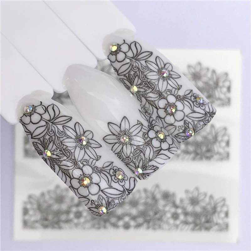 

25 Designs Lace Flower Nail Sticker Decal Water Transfer White Black Tips Women Makeup Tattoos 2021 Summer New Design