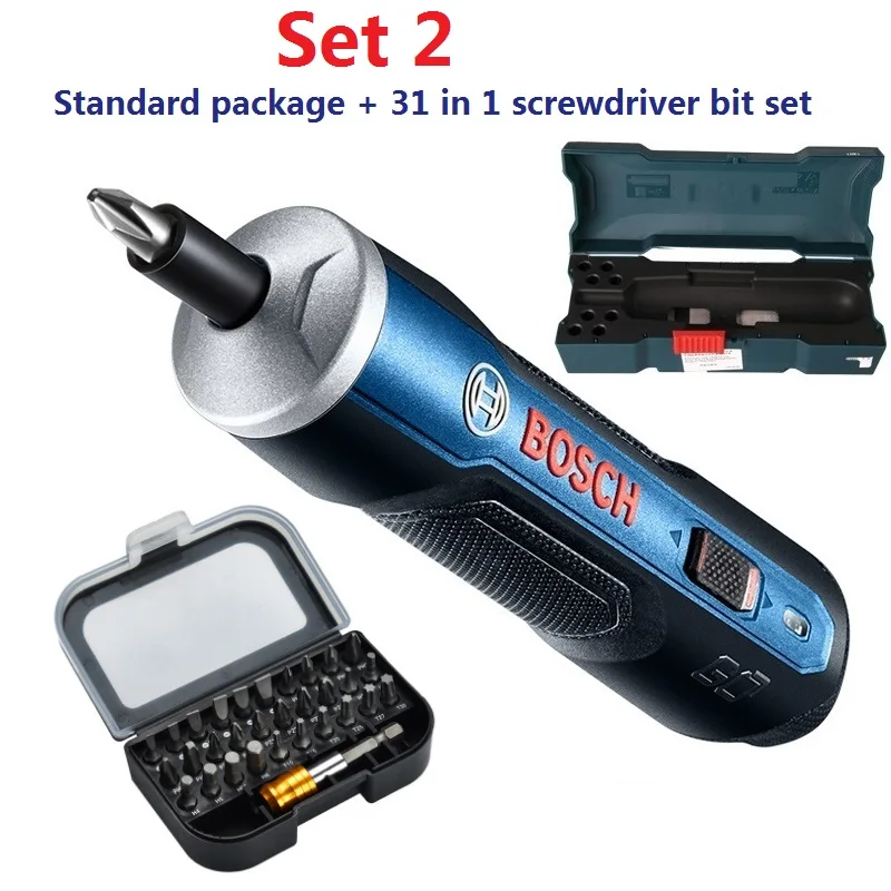 Set 2 Электрическая мини-отвертка BOSCH GO 3,6 В, литий-ионная аккумуляторная батарея, Аккумуляторная дрель с набором сверл - Цвет: Set 2