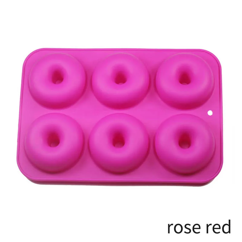 rose red 6 полости пончик плесень кухонные гаджеты противень для выпечки пищевой антипригарный термостойкий многоразовый силикон - Цвет: rose red