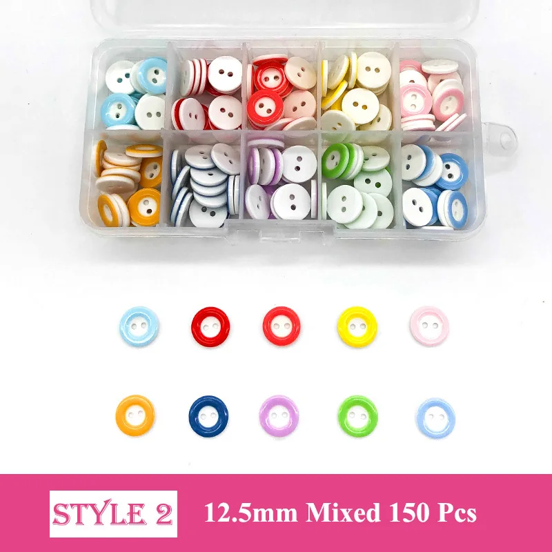 150 Pcs 10-15 mm Resin/Wooden Buttons 2 Holes 15mm Mixed Wood Buttons Sewing Accessories for Clothing Decoration DIY Boxed - Цвет: 2