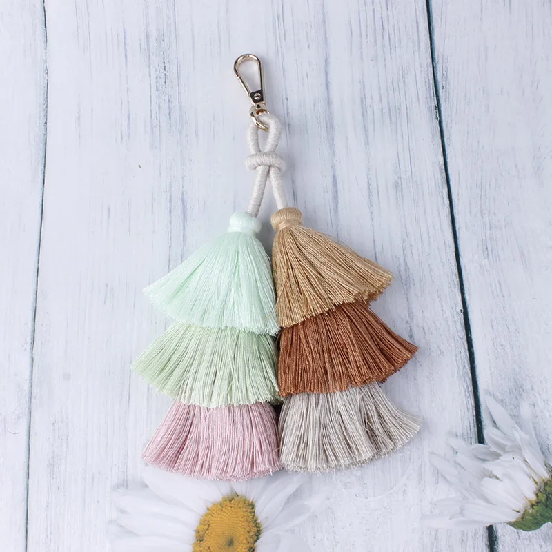 Оригинальный дизайн 3-слойный двойной хлопковый брелок для ключей женский сумки