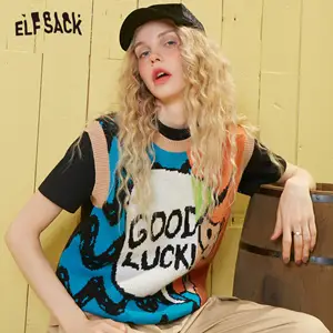 Женский винтажный свитер ELFSACK, хлопковый Повседневный Трикотажный жилет без рукавов с v-образным вырезом и принтом животных, осень 2019