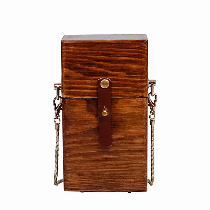 

New original design eco friendly wooden three-dimensional case bag mini square handbag chain cross-body shoulder bag