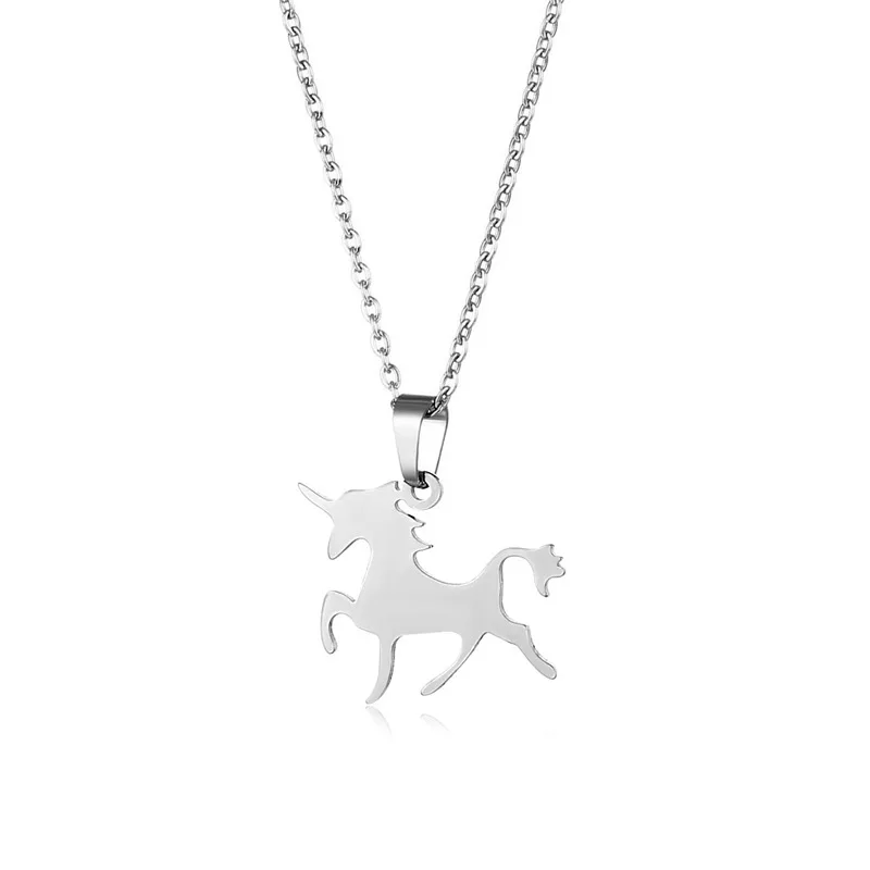 2021 Neogoth Unicorn Necklace Stainless Steel Horse Animal Pendant Necklace for Women Men Collier Jewelry Accessories