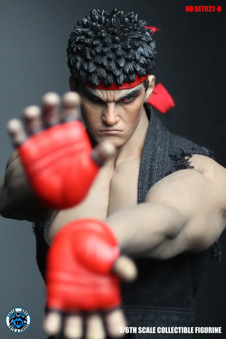 Street Fighter черный Рю 1/6th Косплей Костюмы+ повязка для головы лепить Супер утка SET022B